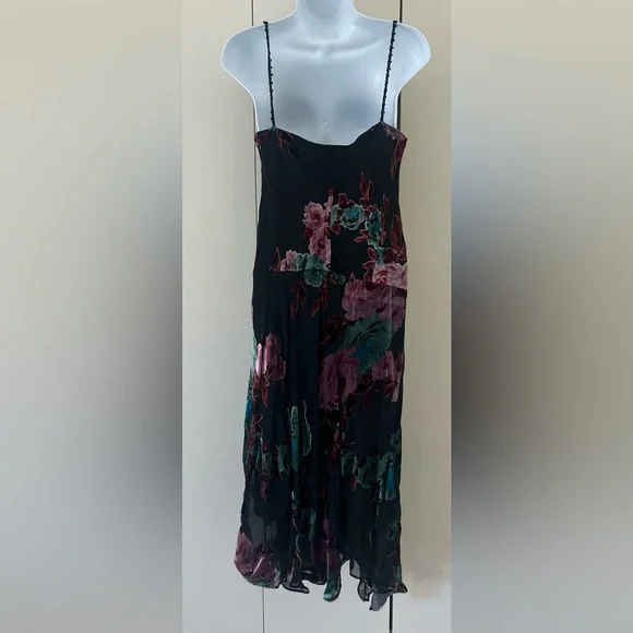 Nine West Silk blend Asymmetrical embellished spaghetti strap Floral Dress 6 - Picture 2 of 9